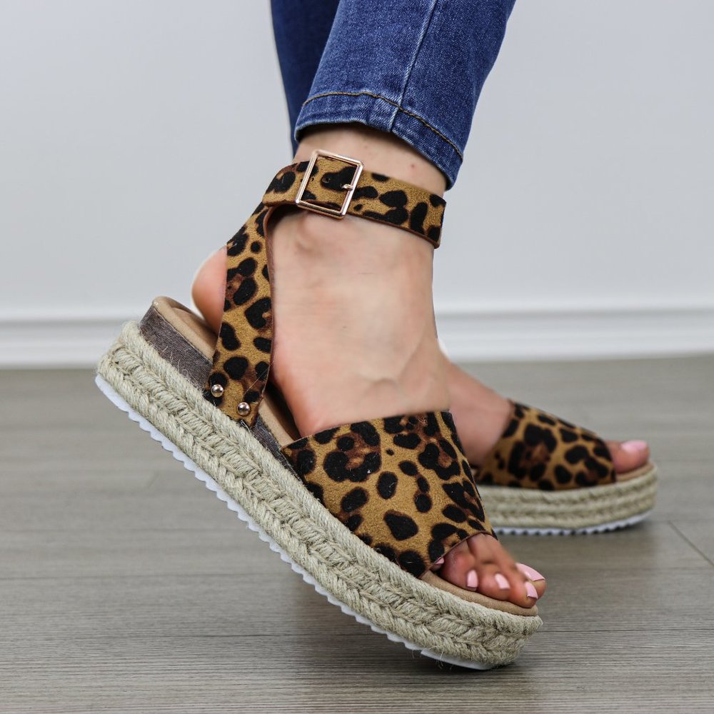 Leopard Espadrille Platform Comfort Sandal - Picture 4 of 8